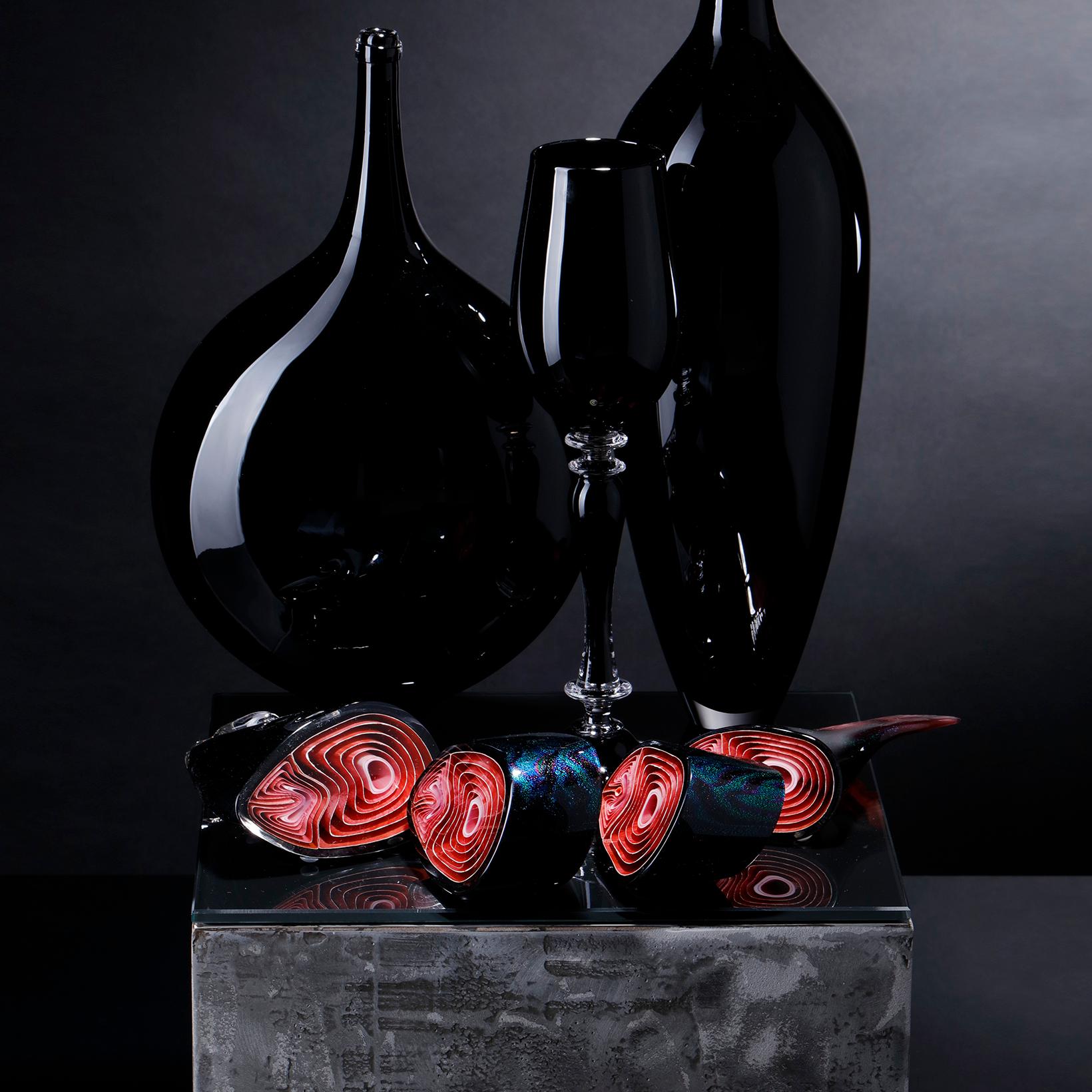 Still Life with Fish, a Black and Red Glass Still Life Art Work by Elliot Walker 1