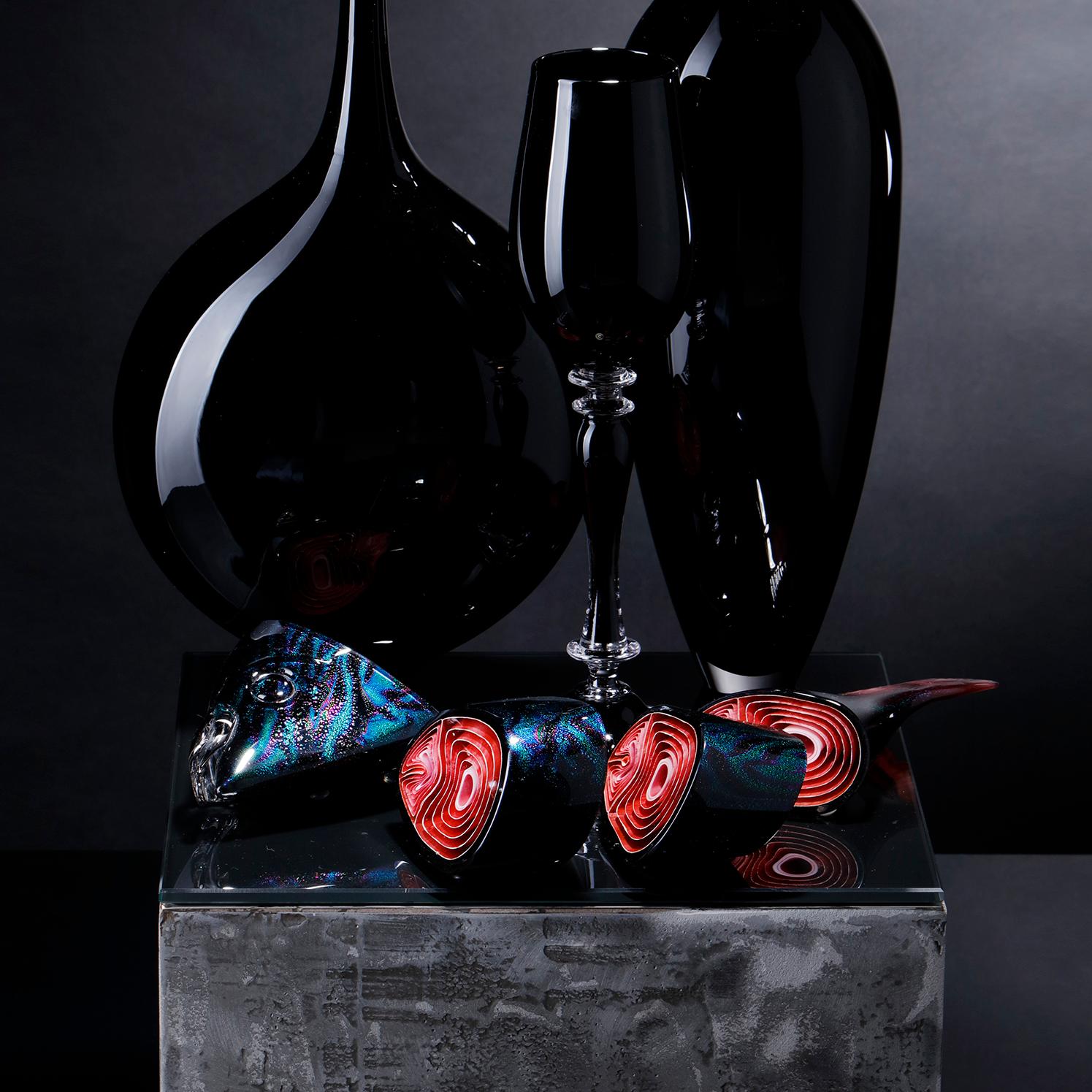Still Life with Fish, a Black and Red Glass Still Life Art Work by Elliot Walker 2