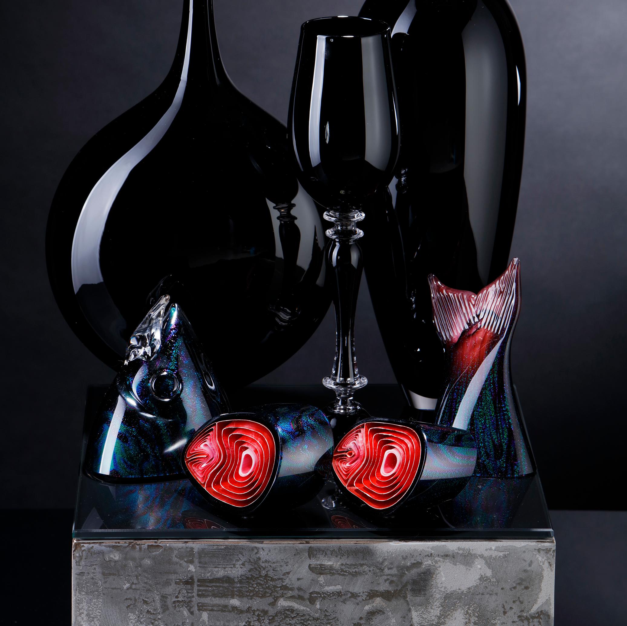 Still Life with Fish, a Black and Red Glass Still Life Art Work by Elliot Walker 3