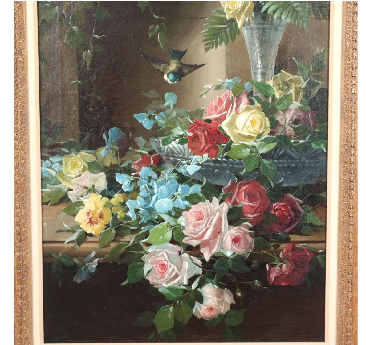 Still Life with Flowers by M. Roblie In Good Condition For Sale In Los Angeles, CA