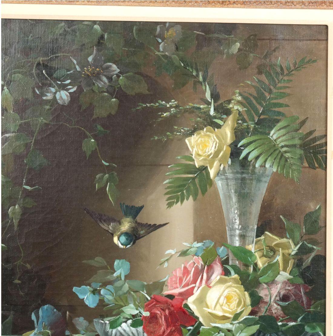 19th Century Still Life with Flowers by M. Roblie For Sale