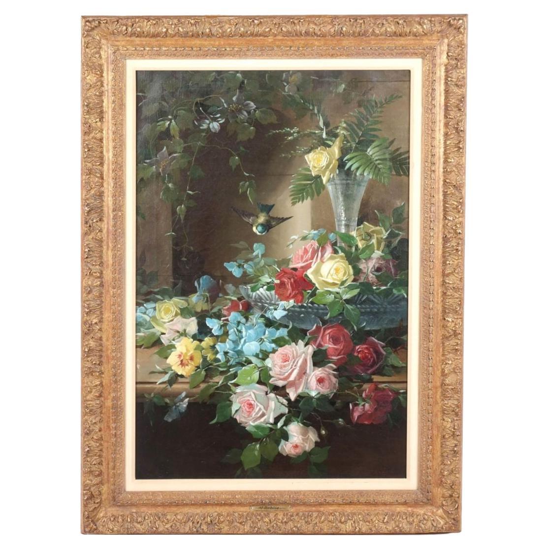 Still Life with Flowers by M. Roblie For Sale