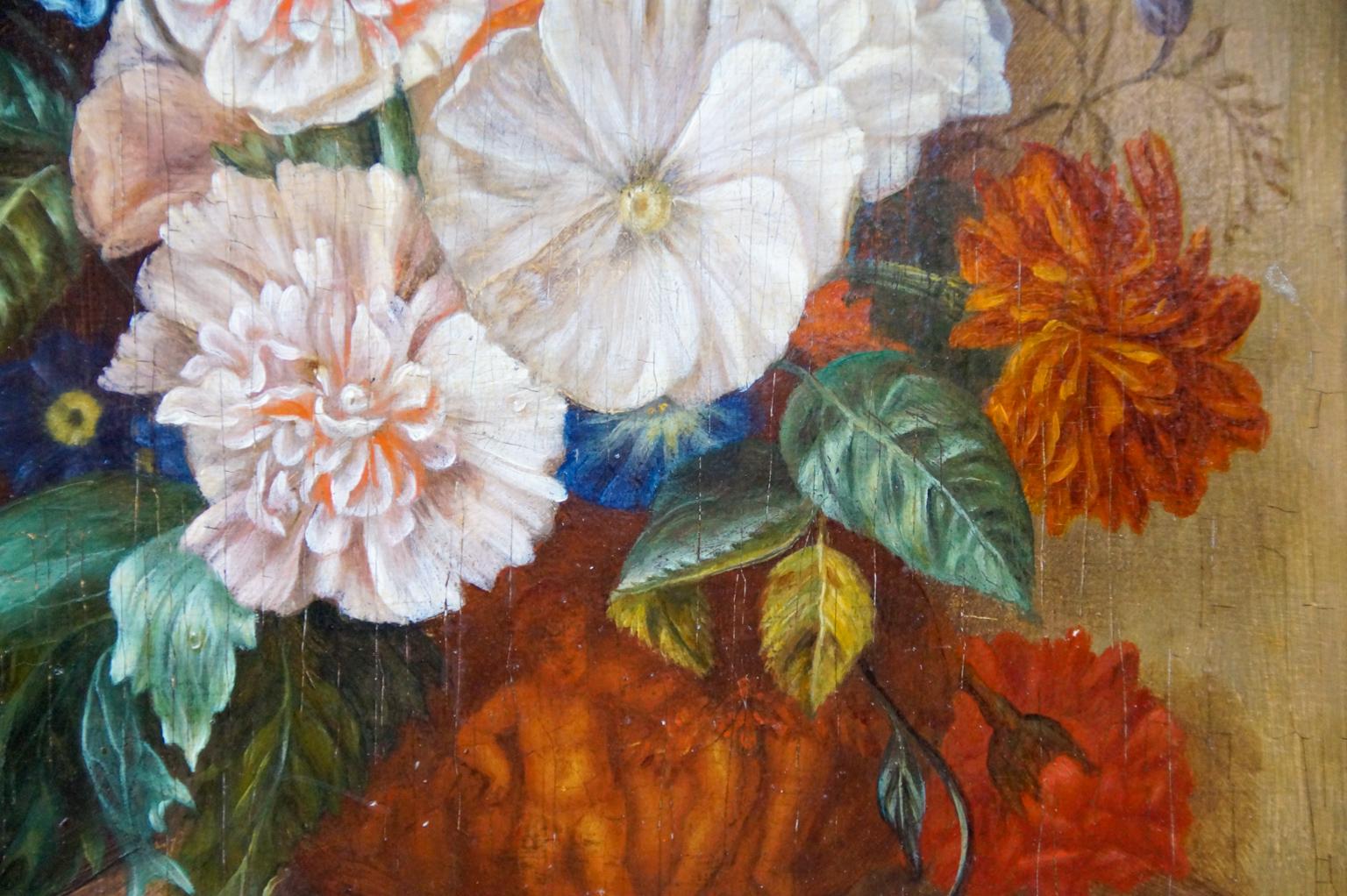 Louis XV Still Life with Flowers, Dutch School Painting, 18th Century