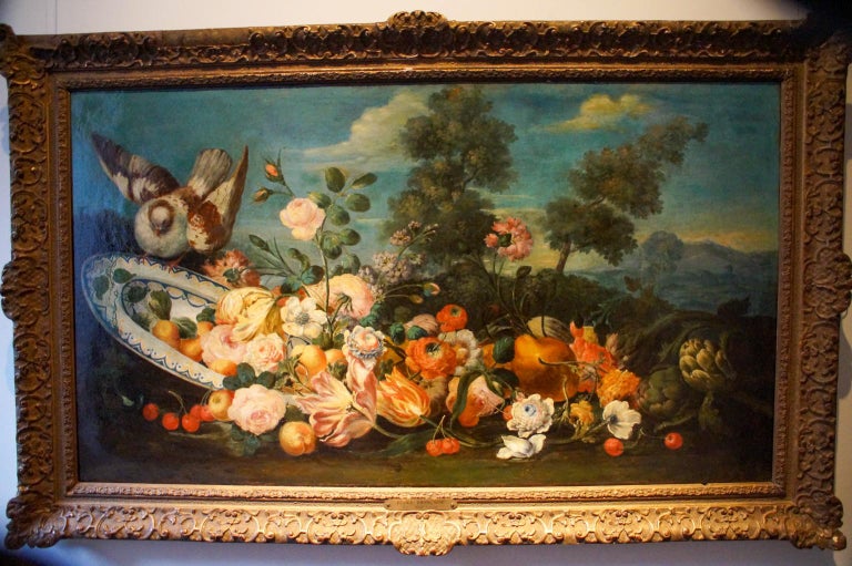 Neoclassical Still Life with Flowers, French School Painting, 17th Century For Sale