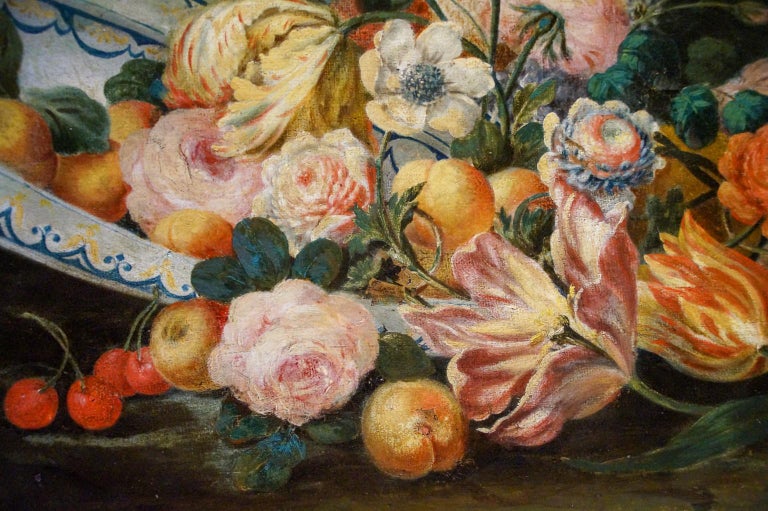 Canvas Still Life with Flowers, French School Painting, 17th Century For Sale