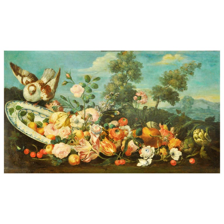 Still Life with Flowers, French School Painting, 17th Century For Sale