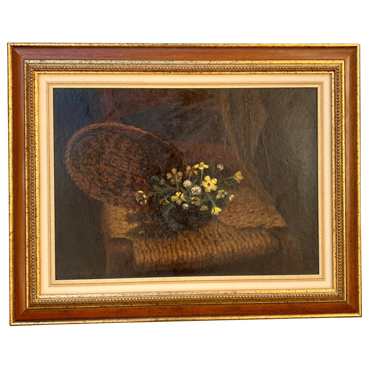 Hand-Painted Still Life with Flowers, Oil Painting on Canvas by American-Italian Artist For Sale