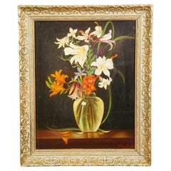 Vintage Still Life with Flowers, Oil Painting on Wood, Germany 1950s