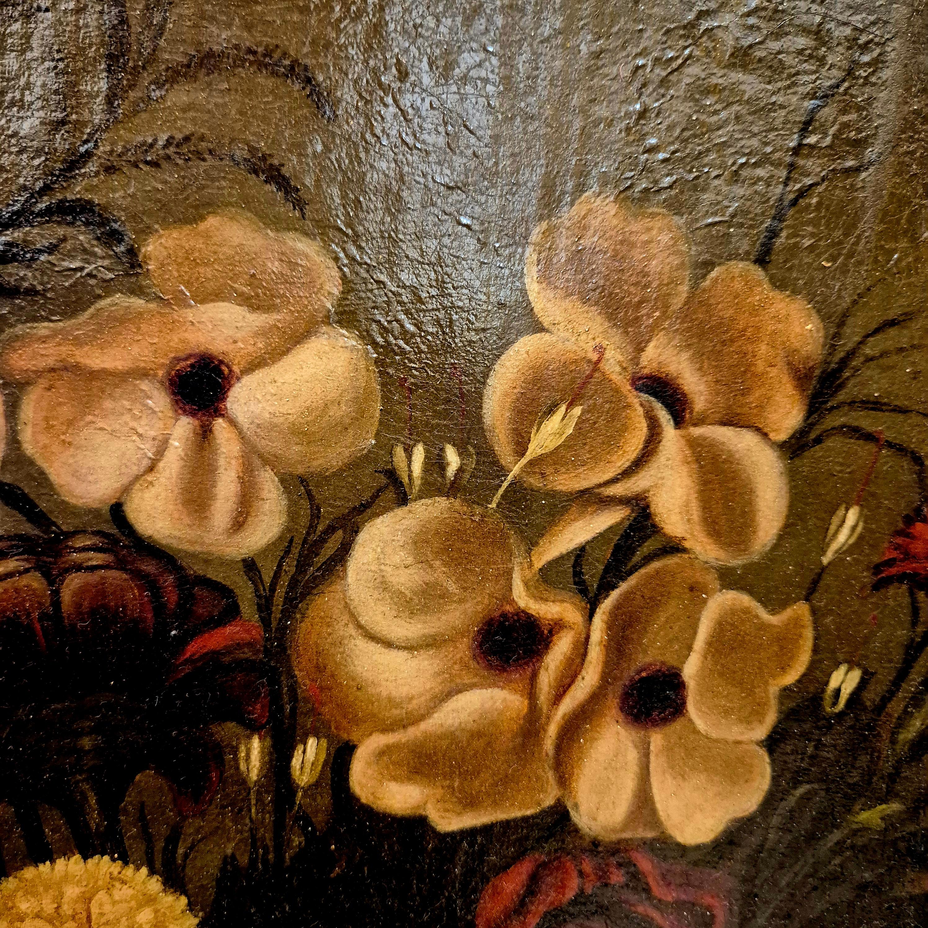 Stillleben mit Blumen, signiert Aurelia Riolso De Mortimer, Öl auf Leinwand, 1887 (Italienisch) im Angebot