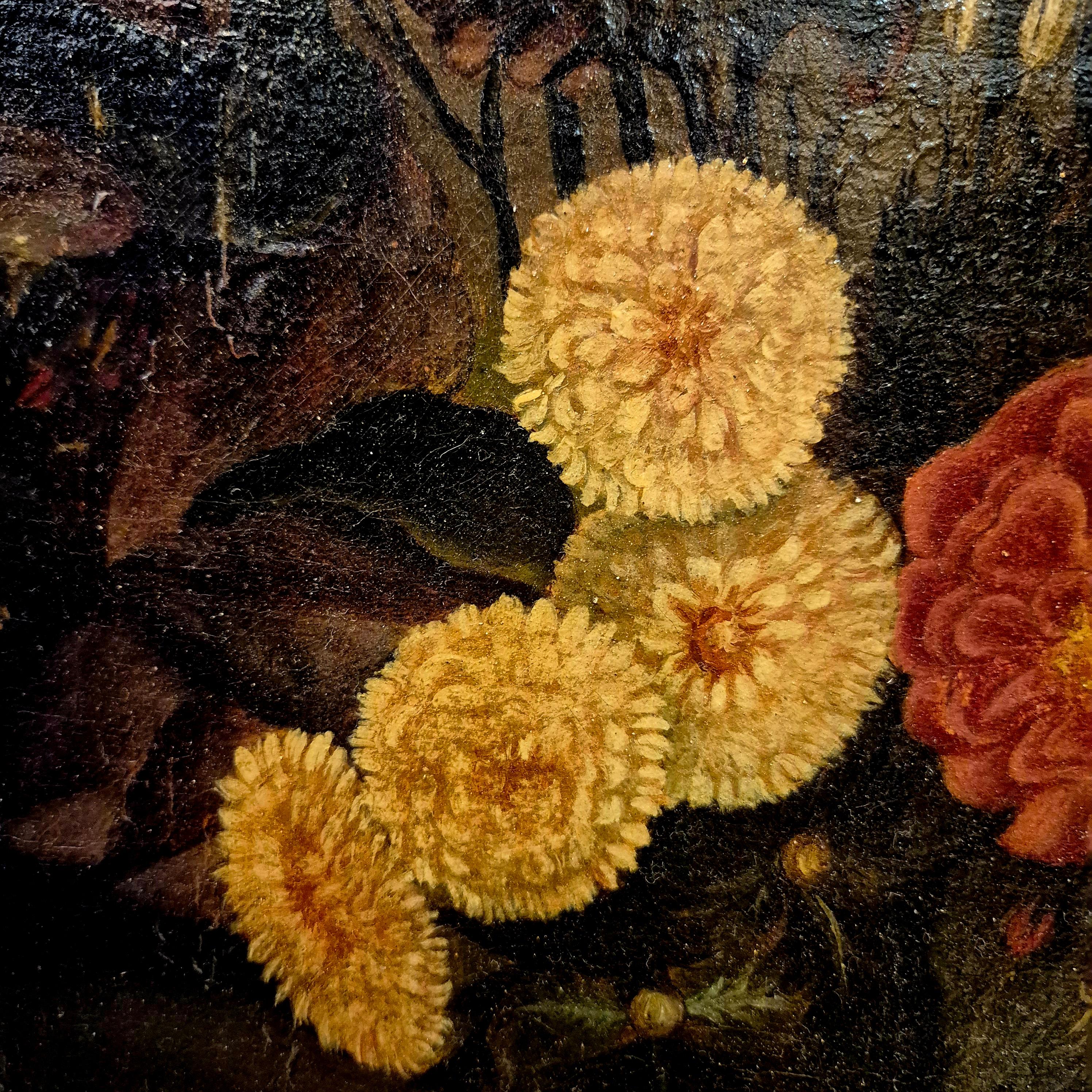 Stillleben mit Blumen, signiert Aurelia Riolso De Mortimer, Öl auf Leinwand, 1887 (Geölt) im Angebot
