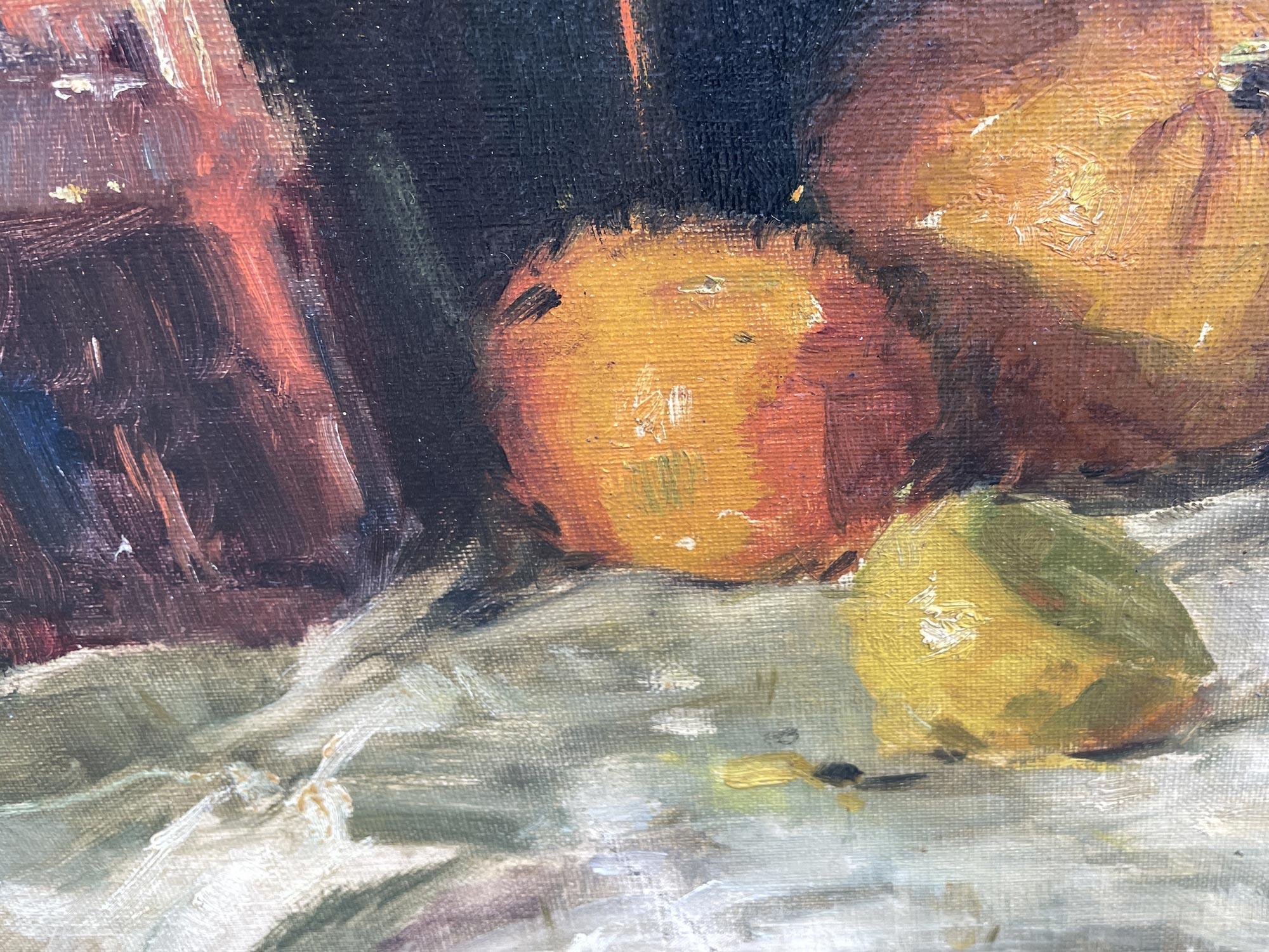 Oiled  Still Life with Fruit Oil on Canvas, Isabella Lindner, 1930 For Sale