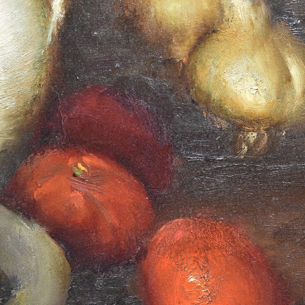 Canvas Still Life with Fruit Painting, Dyf Marcel, Oil Painting, Early XX Century For Sale