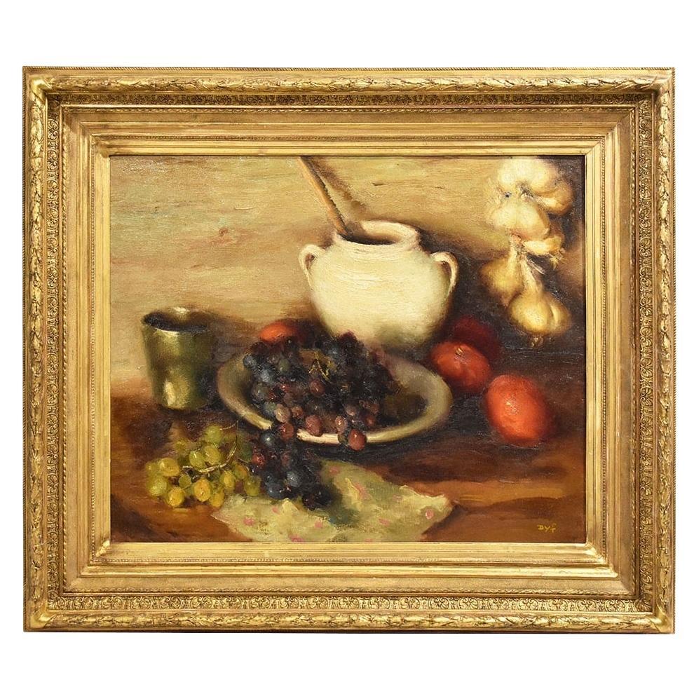 Still Life with Fruit Painting, Dyf Marcel, Oil Painting, Early XX Century