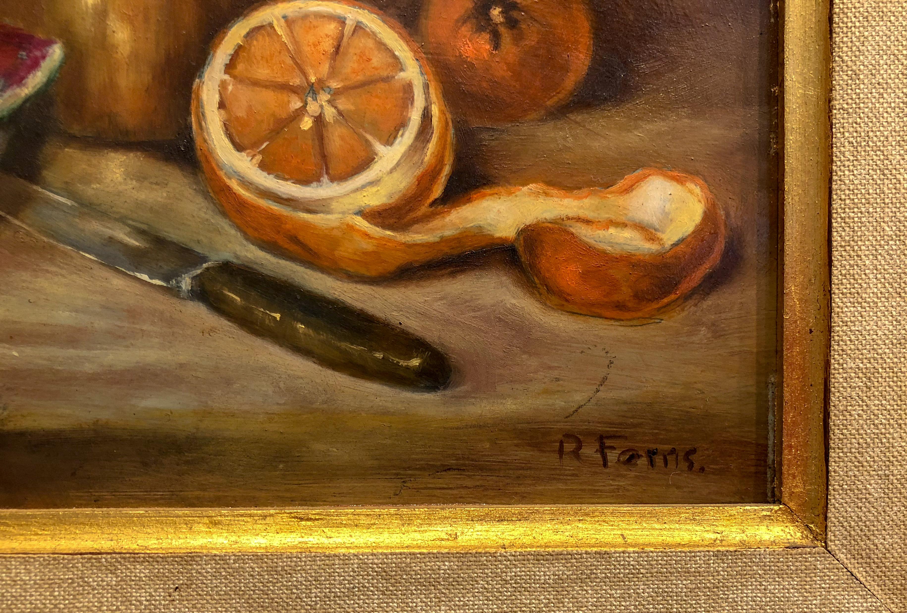 Painted Still-Life with Fruit, Still-Life Oil on Copper, 19th Century For Sale