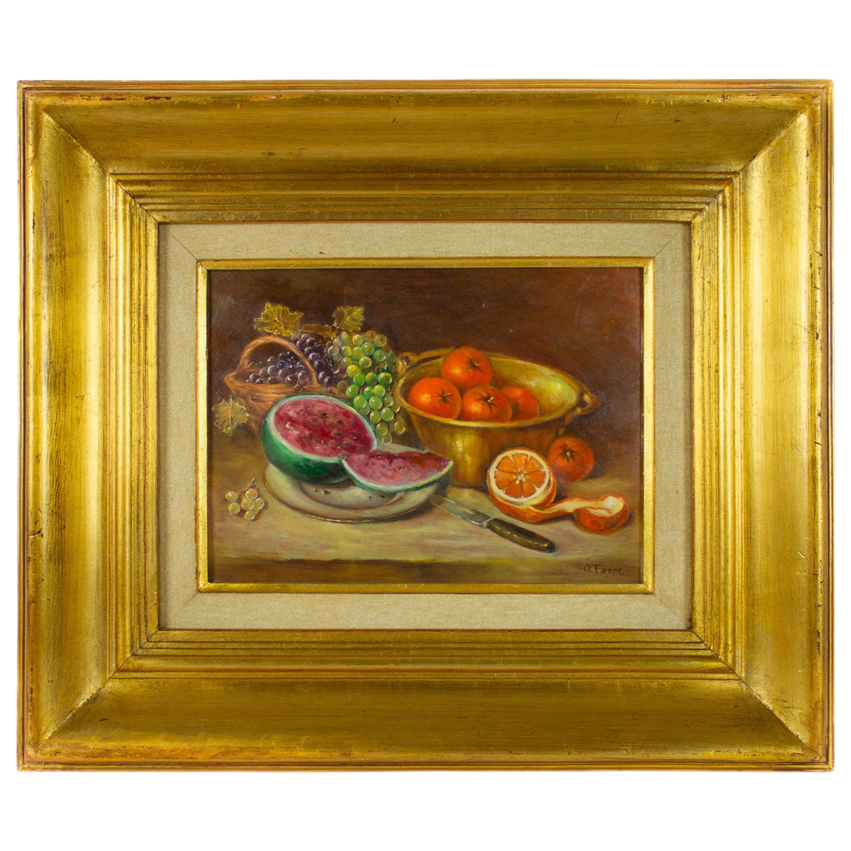 Still-Life with Fruit, Still-Life Oil on Copper, 19th Century For Sale