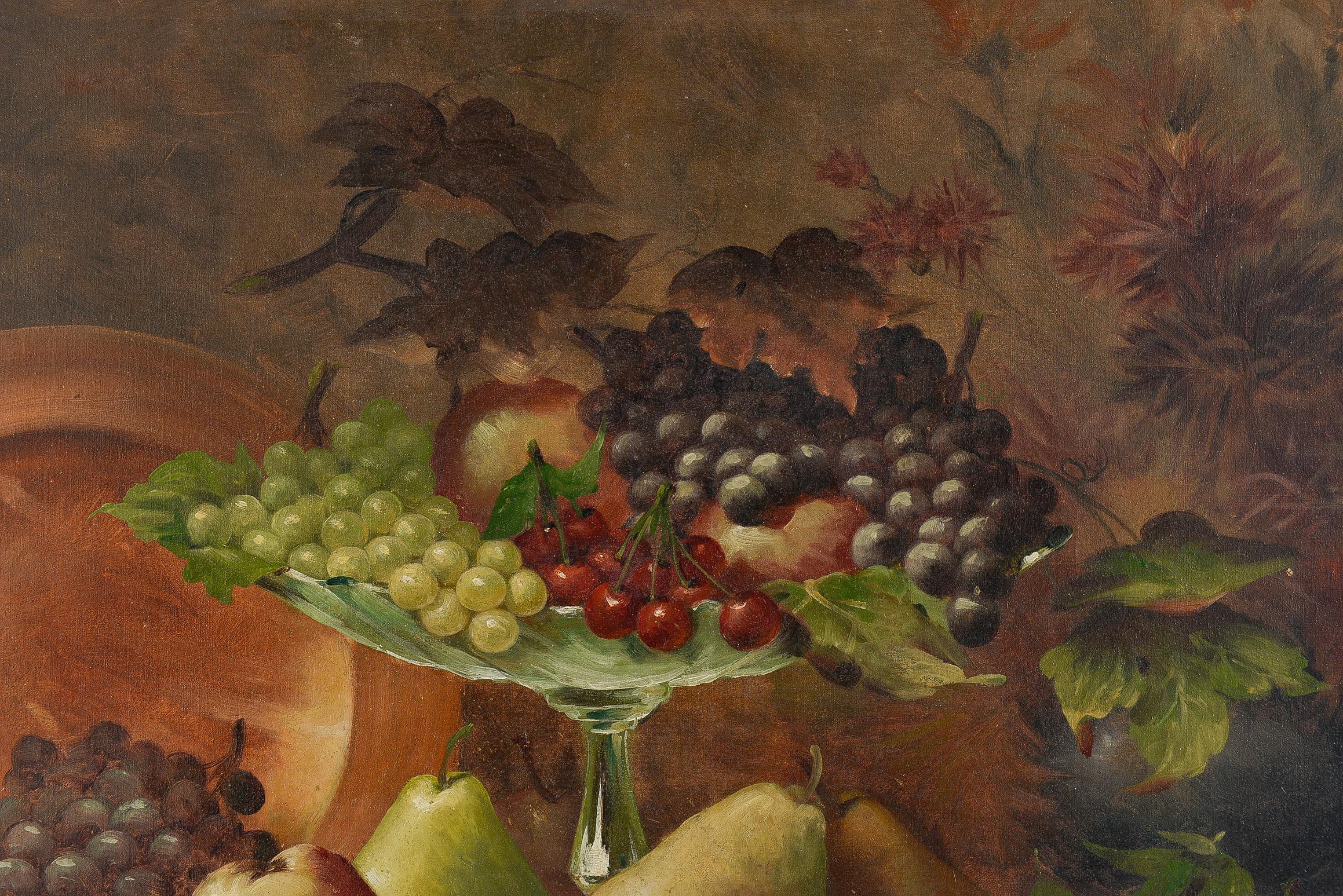 Canvas Still Life with Fruits and Copper Plate For Sale
