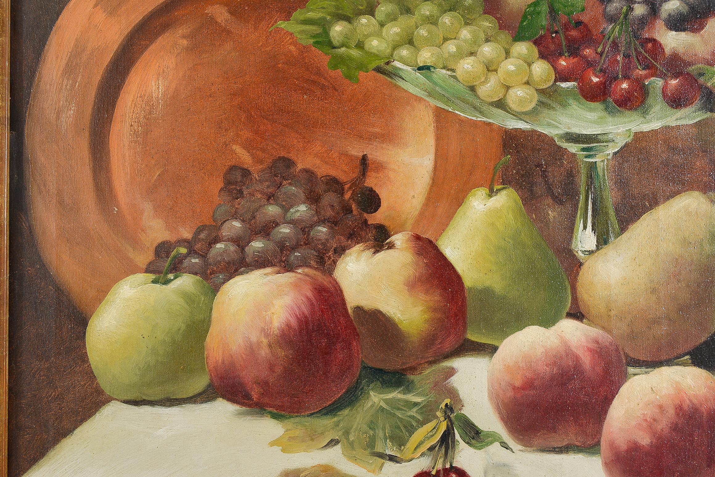 French Still Life with Fruits and Copper Plate For Sale