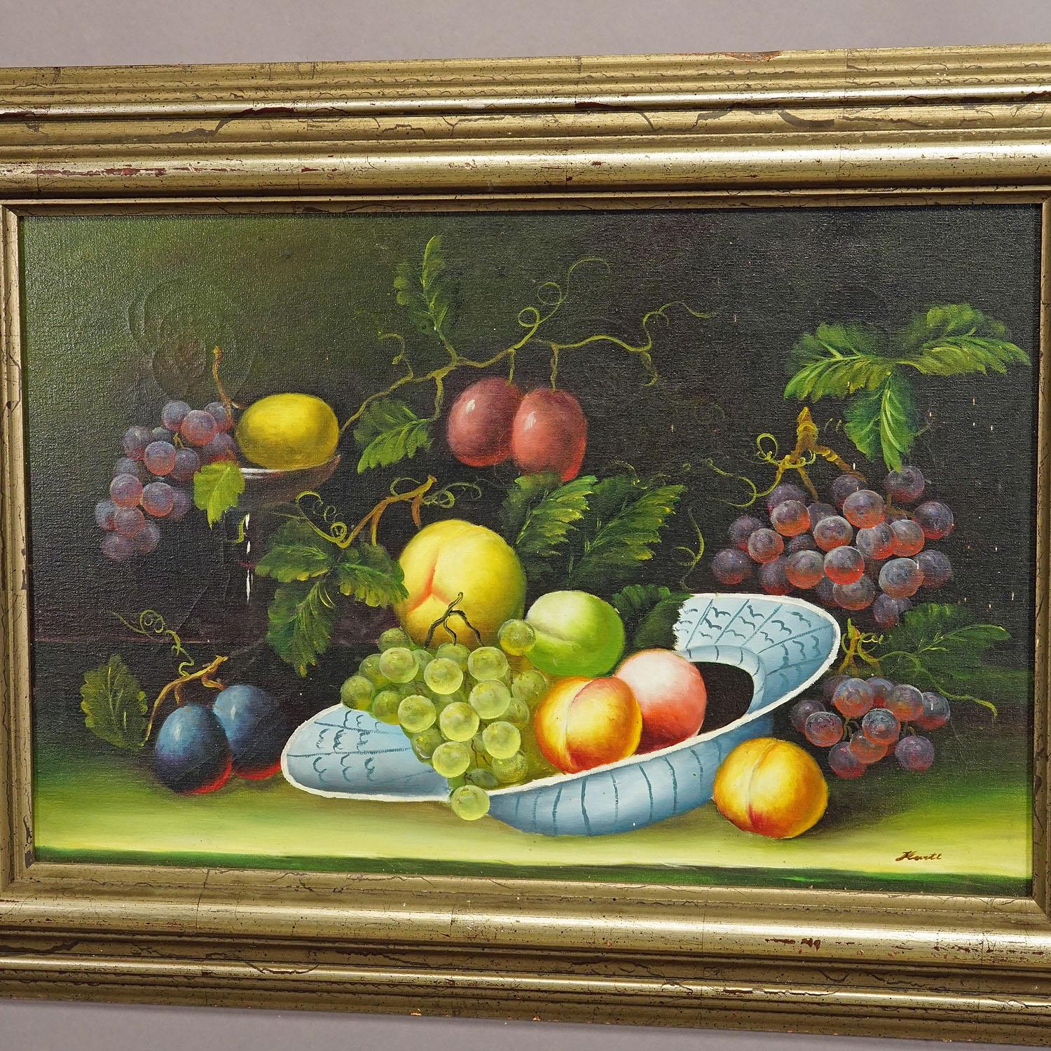 Biedermeier Still Life with Fruits, Oil Painting on Canvas, Germany, 1950s For Sale