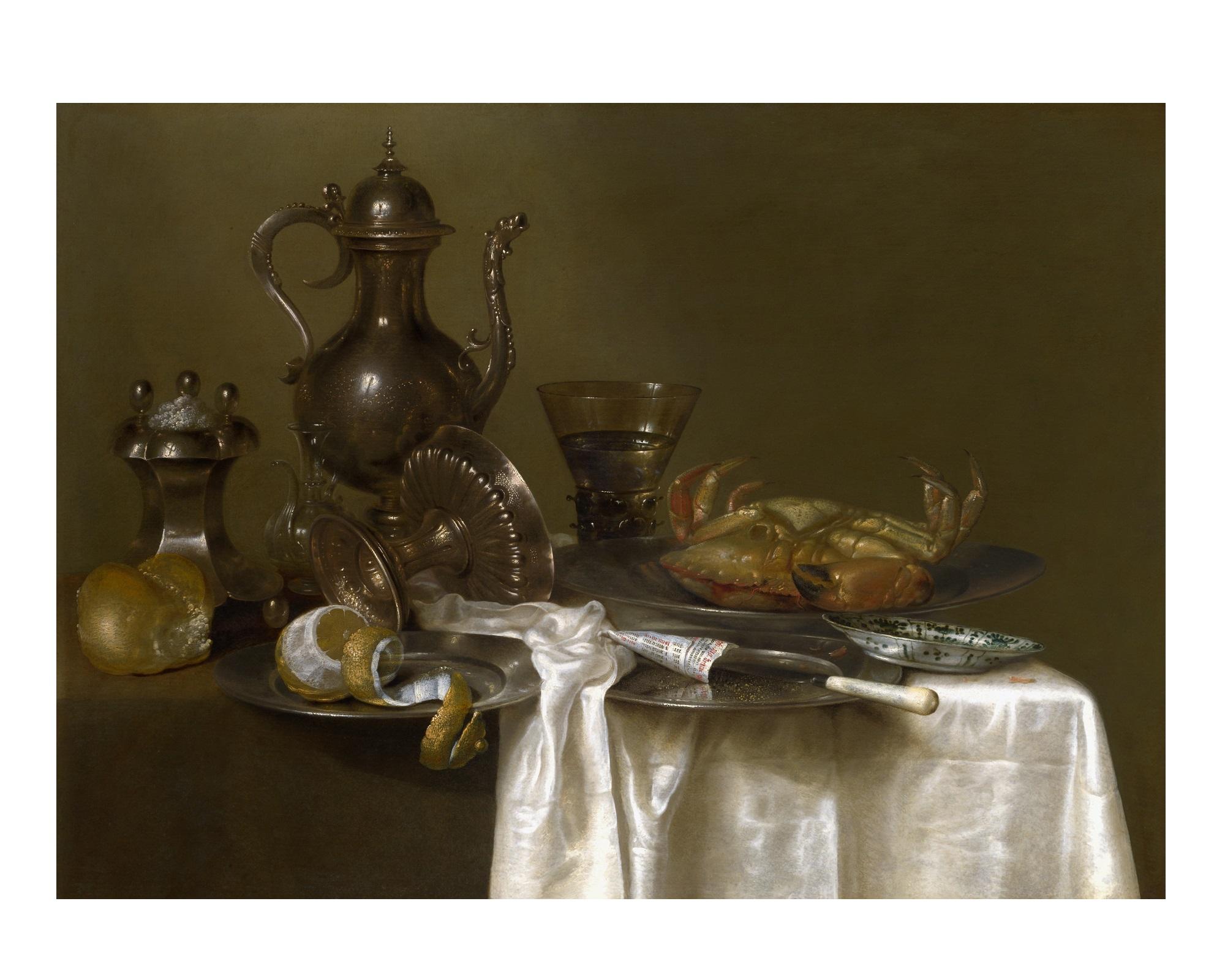 Dutch Still Life with Gilt Cup, After Empire Oil Painting by Willem Claesz For Sale