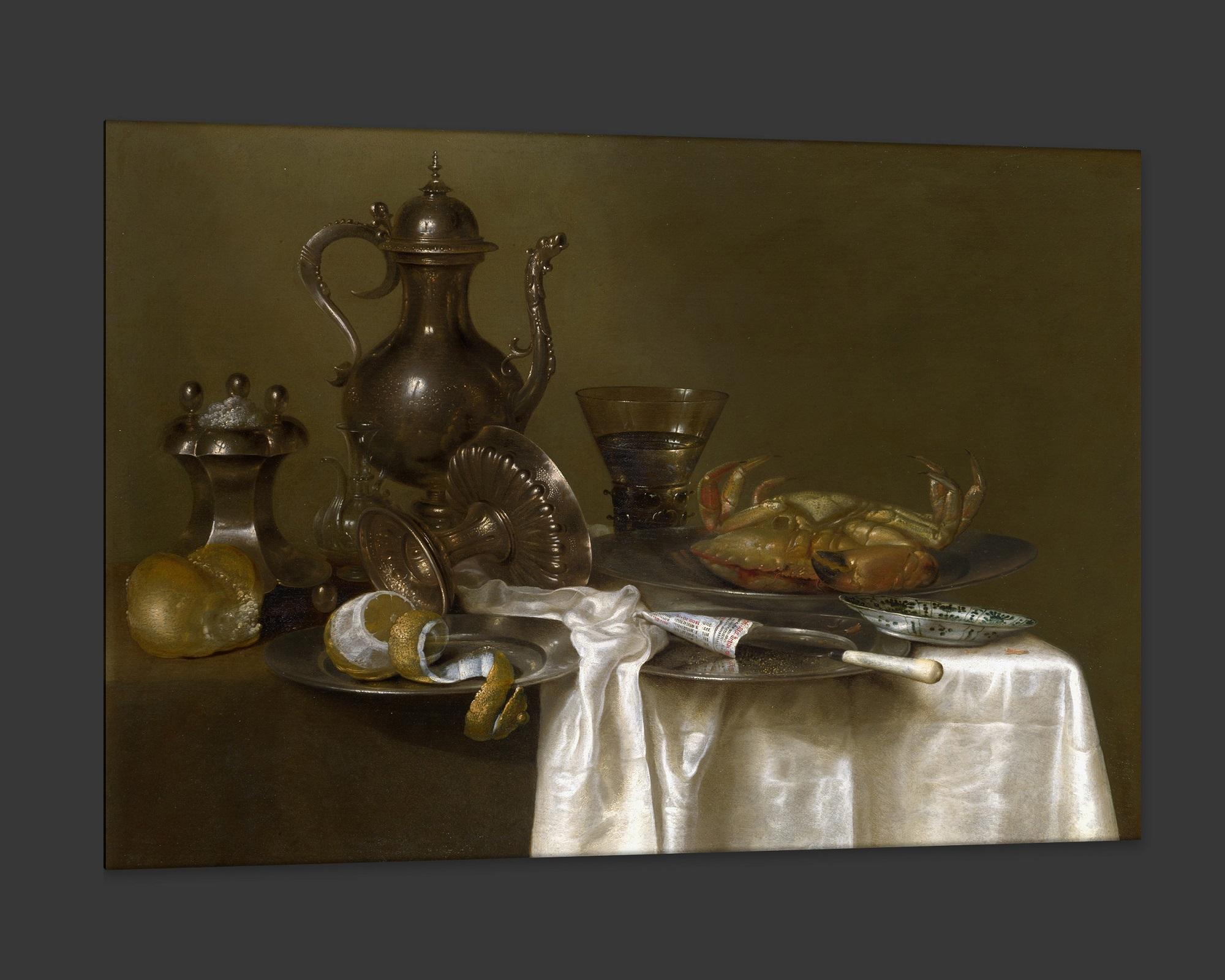 Still Life with Gilt Cup, After Empire Oil Painting by Willem Claesz In Excellent Condition For Sale In Fairhope, AL