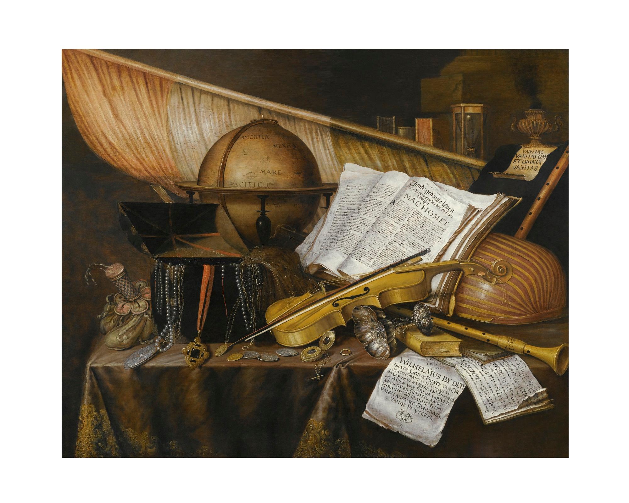 Dutch Still Life with Globe, after Grand Tour Oil Painting by Edwaert Collier For Sale