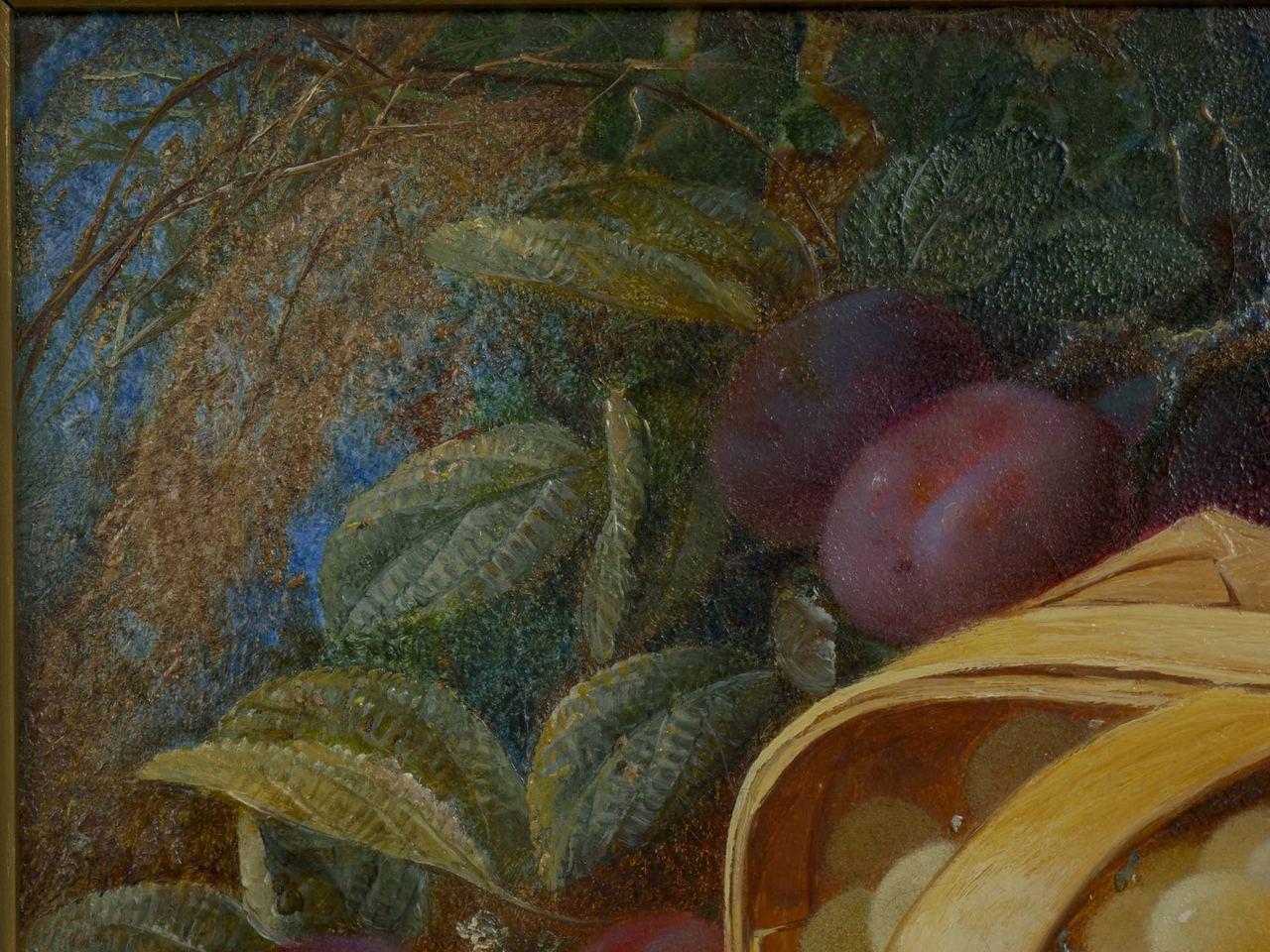 English “Still Life with Grapes and Plums” Antique Oil Painting by Vincent Clare