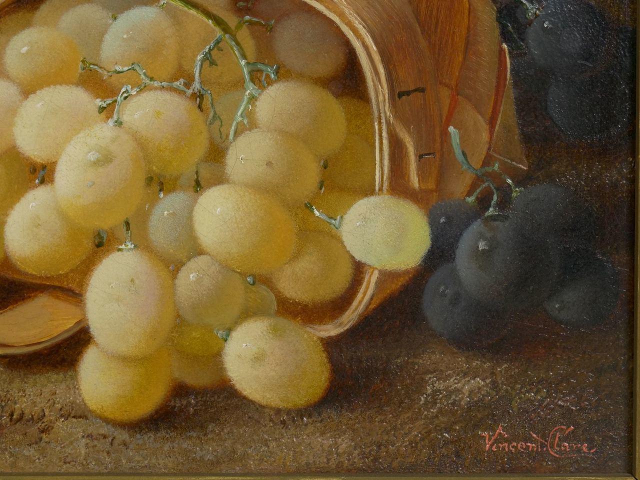 “Still Life with Grapes and Plums” Antique Oil Painting by Vincent Clare In Good Condition In Shippensburg, PA