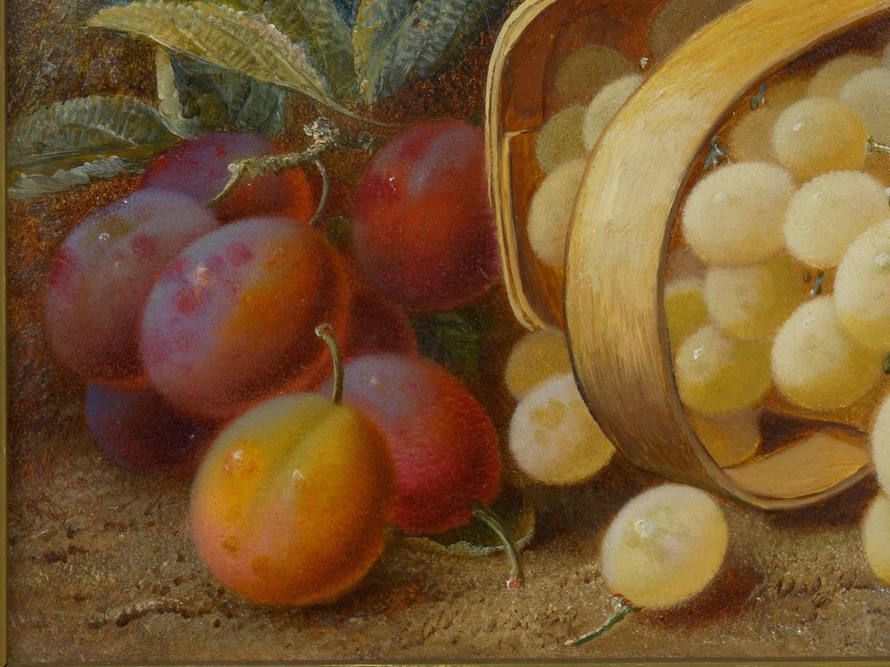 “Still Life with Grapes and Plums” Antique Oil Painting by Vincent Clare 1