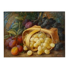 “Still Life with Grapes and Plums” Antique Oil Painting by Vincent Clare
