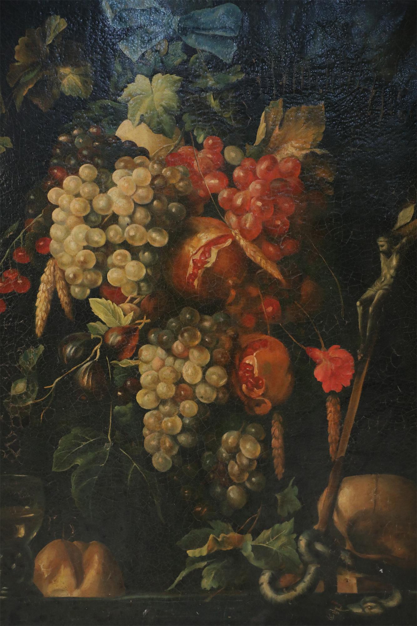 American Still Life with Grapes Painting on Canvas For Sale