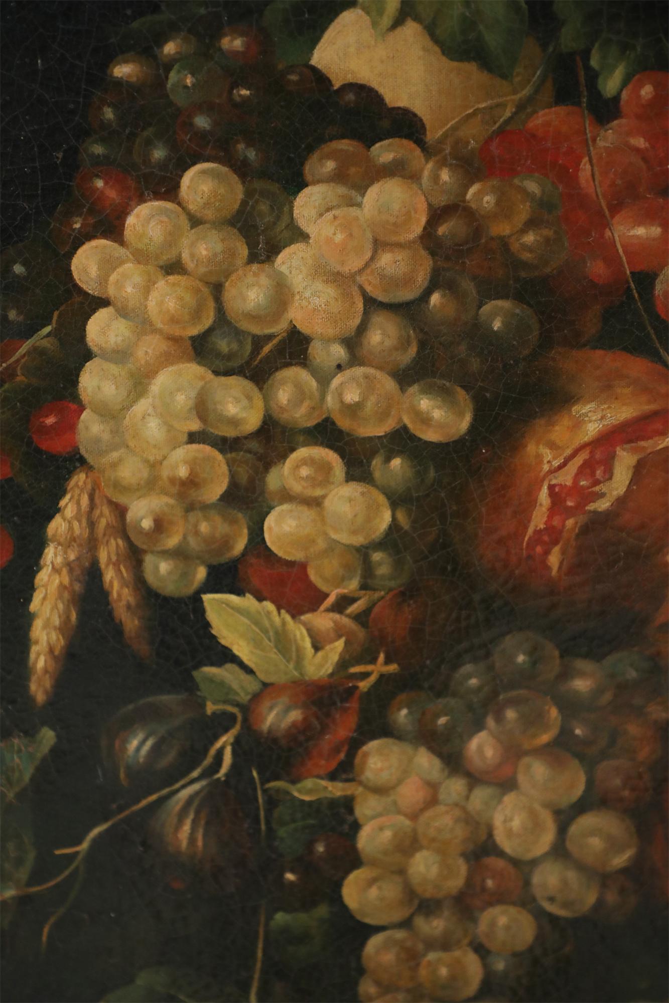 Oiled Still Life with Grapes Painting on Canvas For Sale