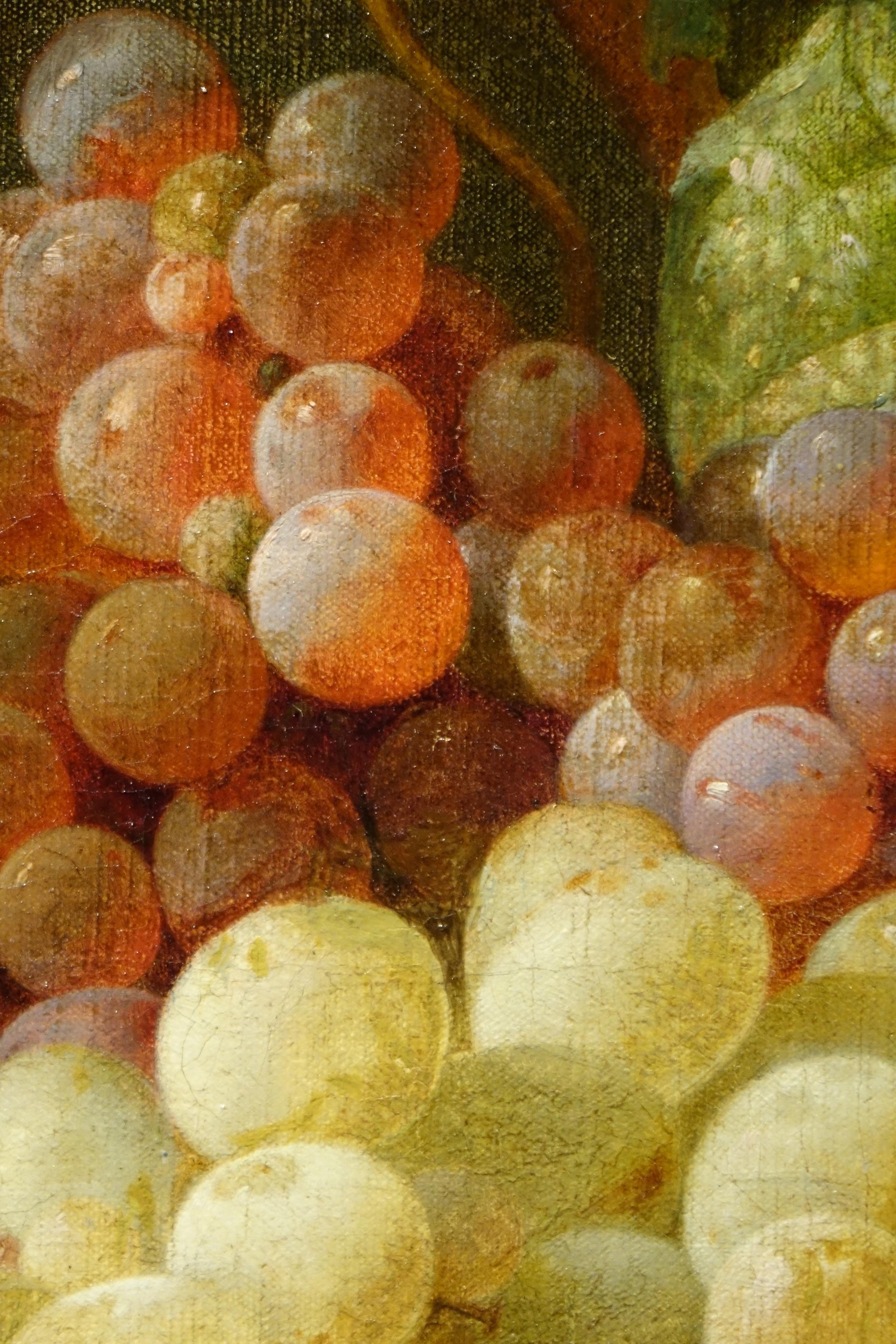 Mid-19th Century Still Life with Grapes Painting Signed Claudius Pizzetty 1866, French School