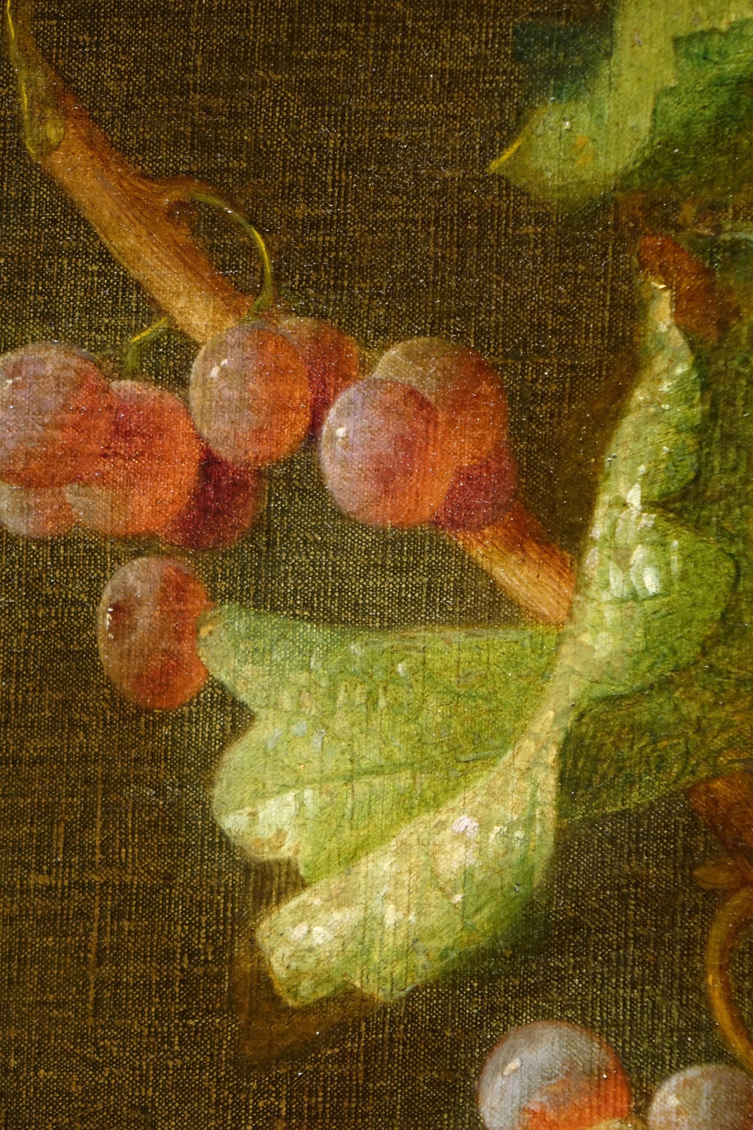 Canvas Still Life with Grapes Painting Signed Claudius Pizzetty 1866, French School