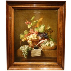 Still Life with Grapes Painting Signed Claudius Pizzetty 1866, French School