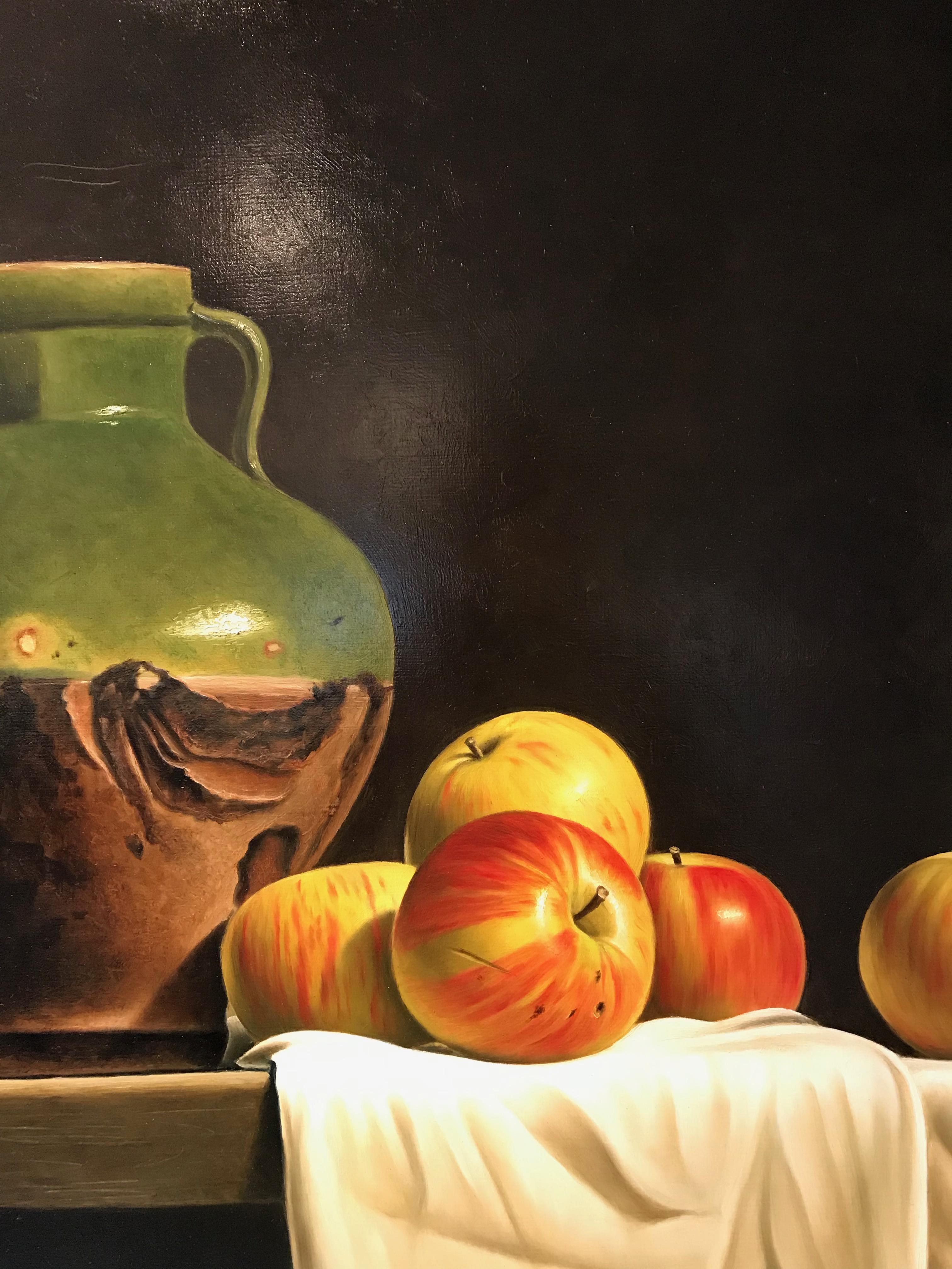 French 'Still Life with Green Glazed Jar and Apples' by Stefaan Eyckmans