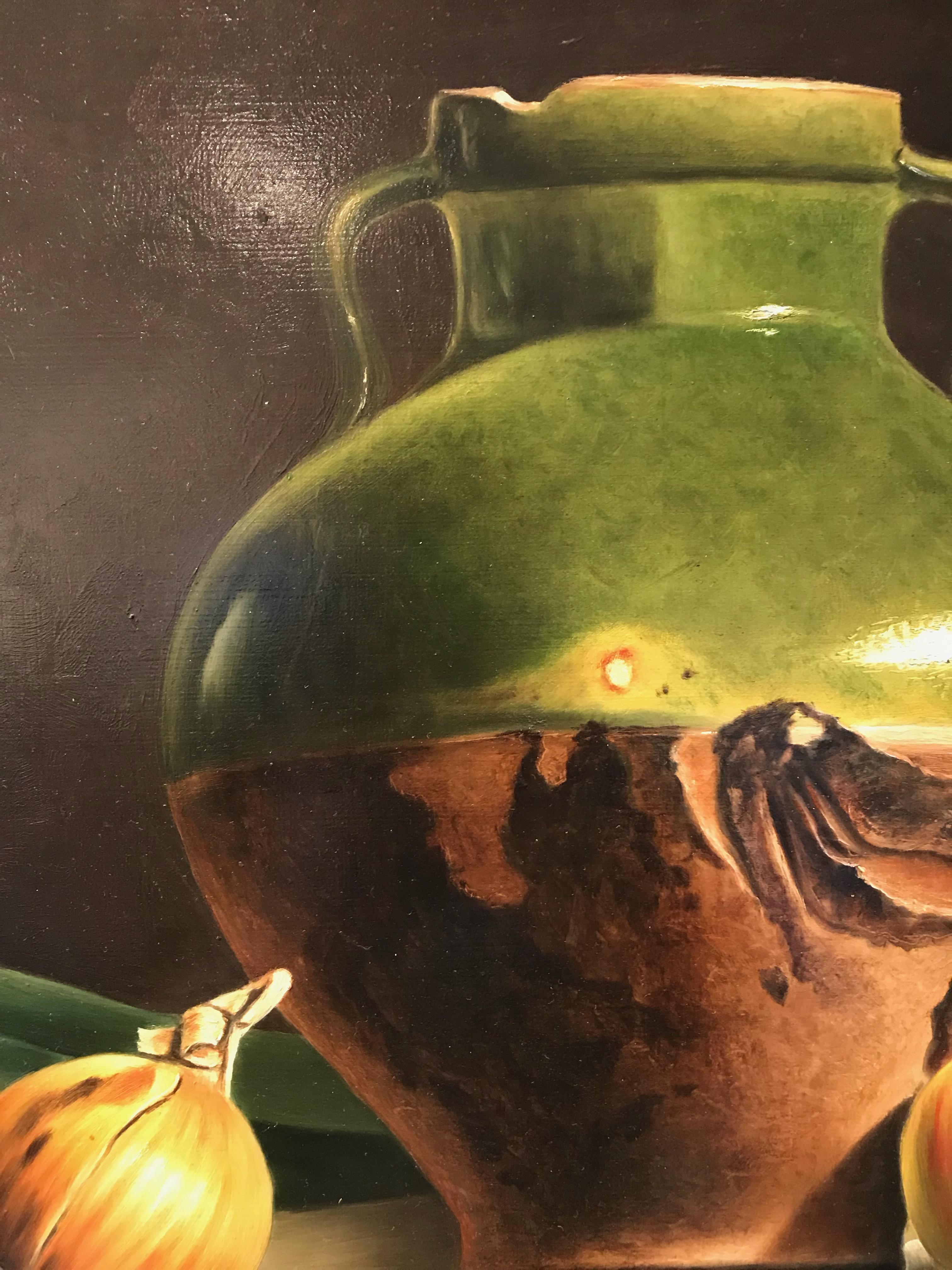 'Still Life with Green Glazed Jar and Apples' by Stefaan Eyckmans In Excellent Condition In Woodbury, CT
