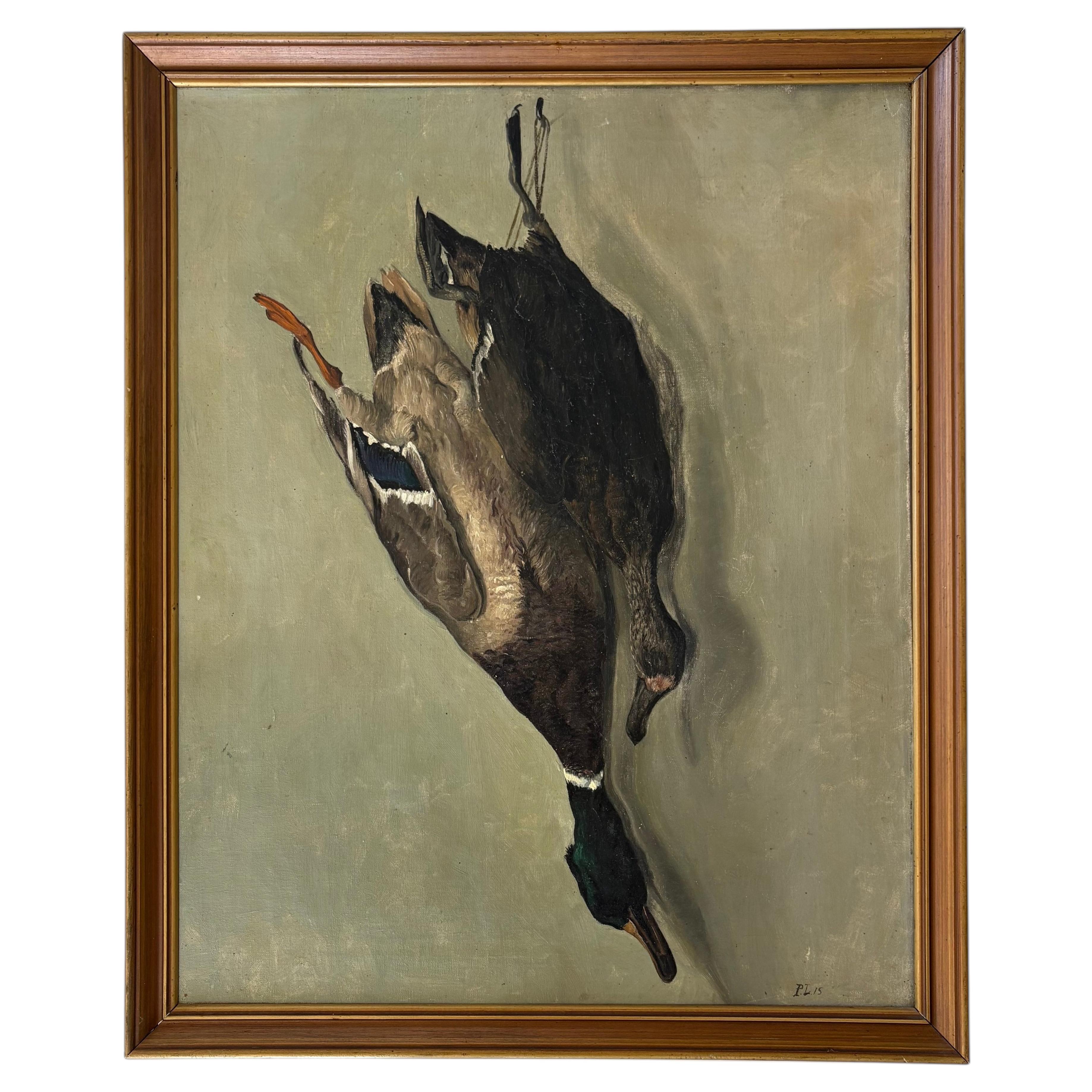 Still Life with Hanging Mallards, Oil on Canvas, Signed and Dated 1915