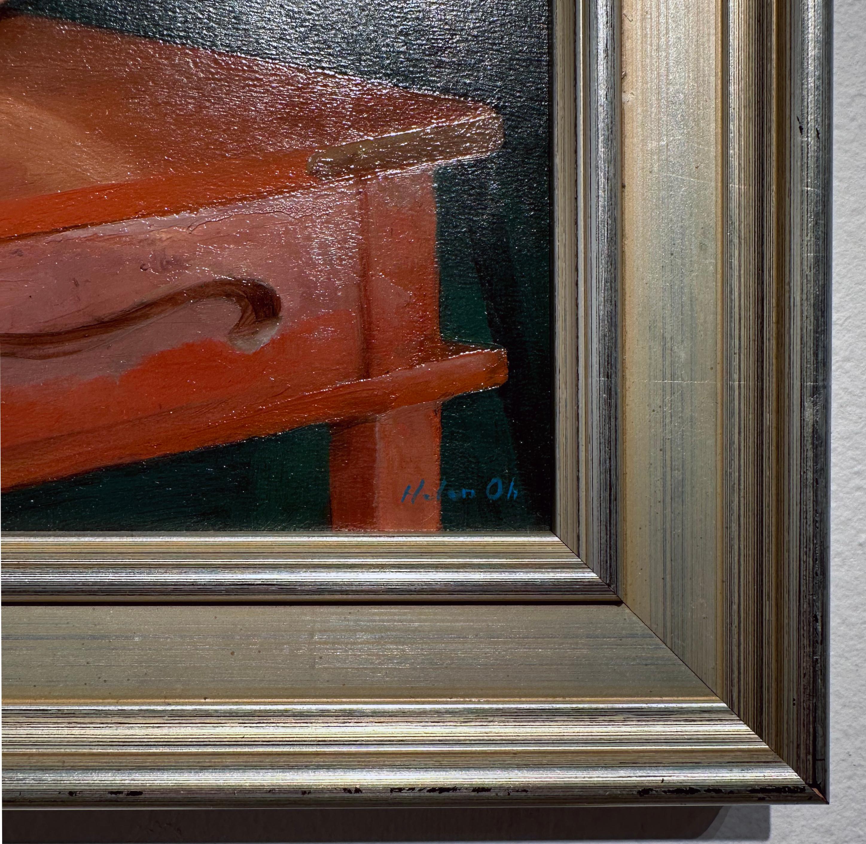 Américain Nature morte à la coquille de casque et au verre mexicain, huile originale sur panneau, encadrée en vente