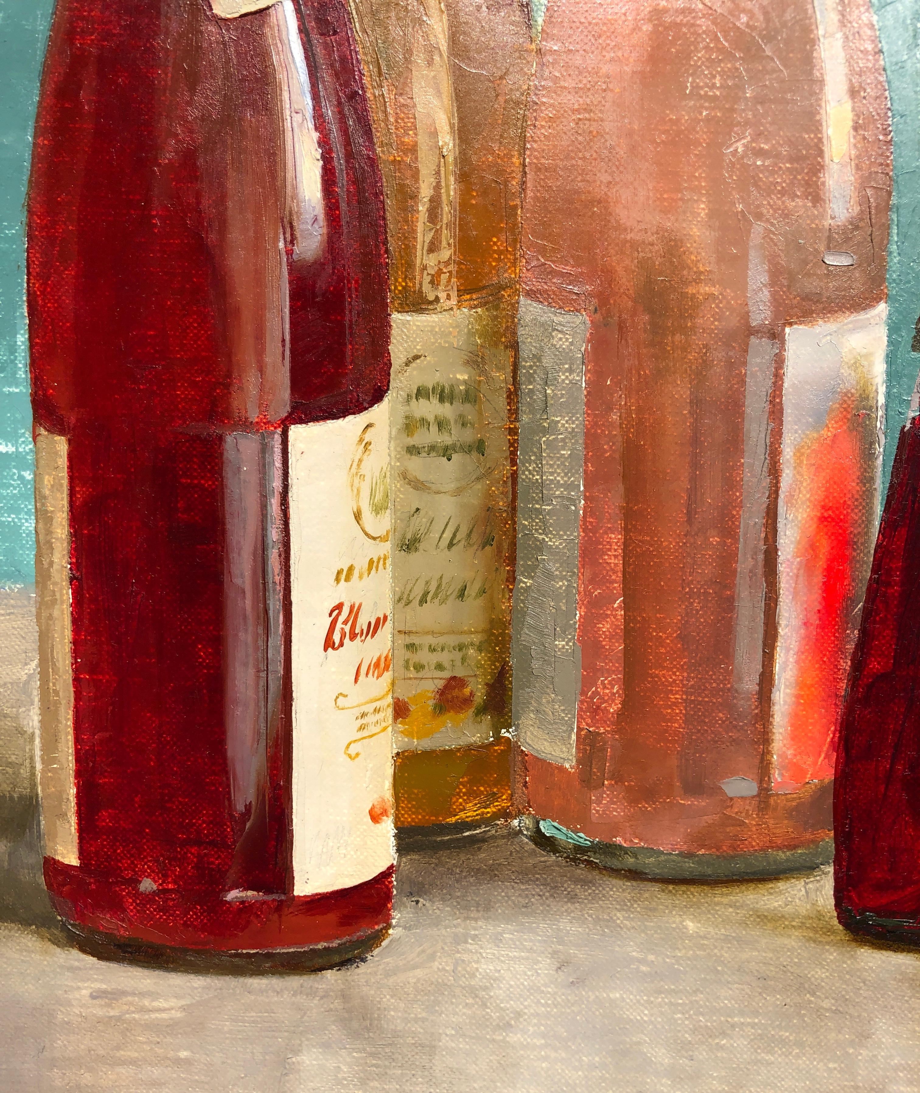 American Still Life with Italian Soda Bottles, Original Oil Painting, Framed