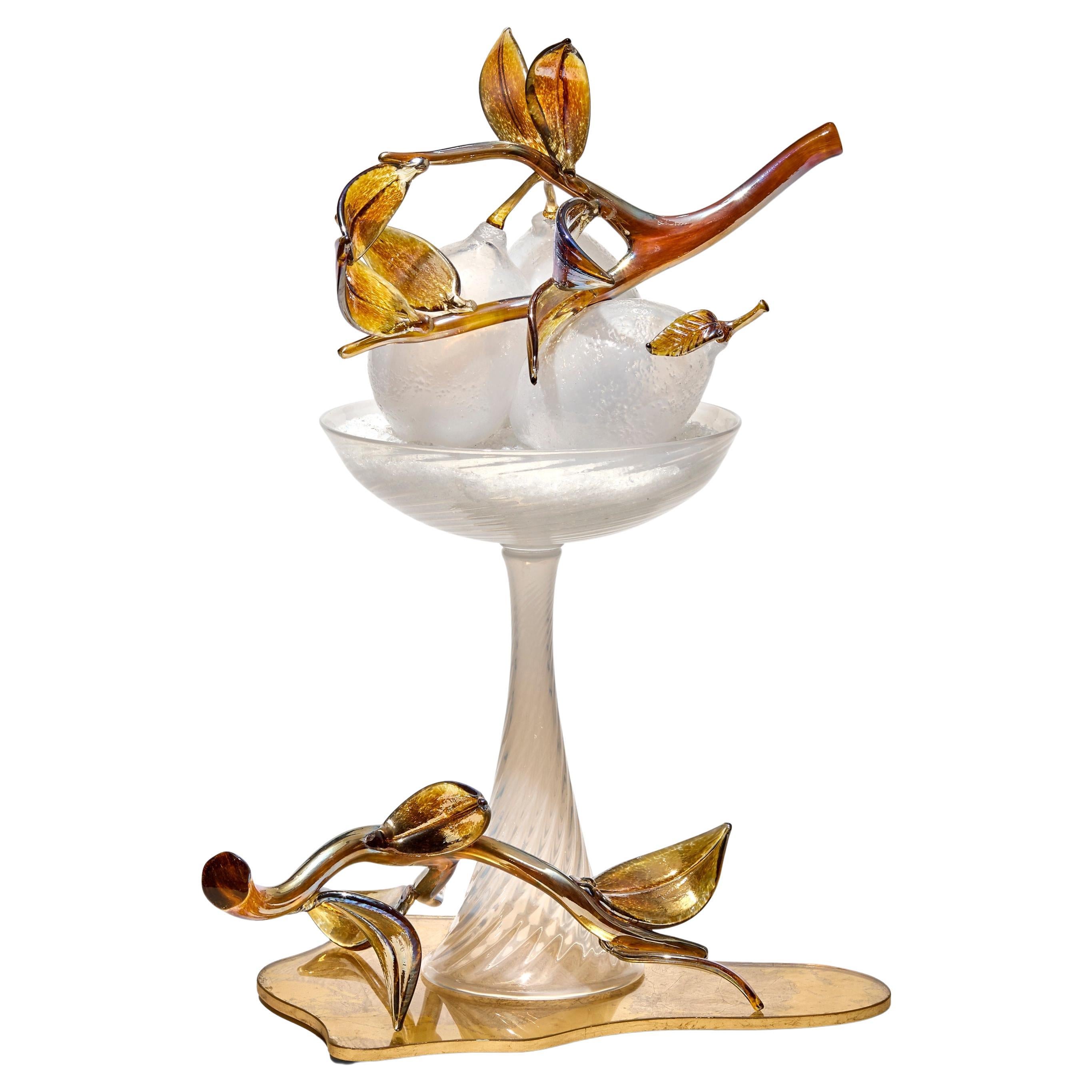Still Life with Lemon Branch in White, glass still life artwork by Elliot Walker