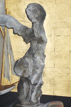 Still Life with Nike and Sailboat, Objet d'Art, Gold Leaf and Oil on Panel