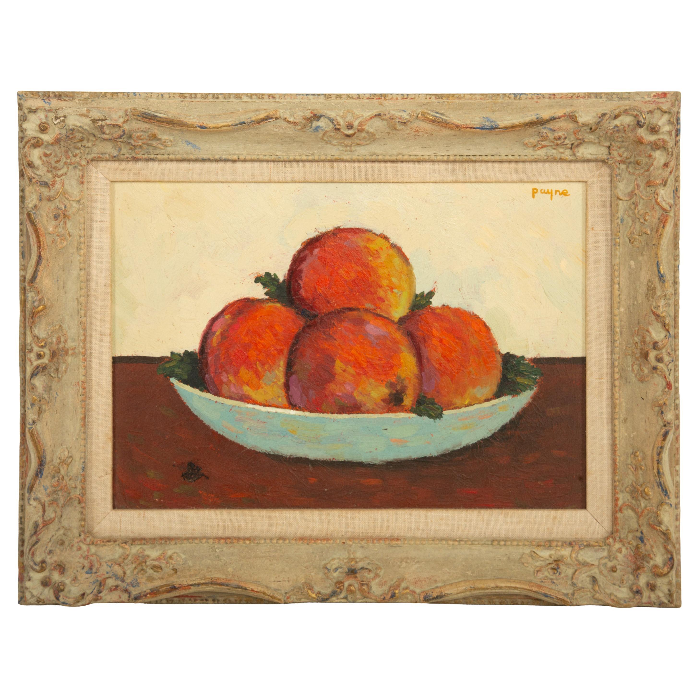 Still Life with Peaches in a Blue Dish – J. Payne 1940s For Sale