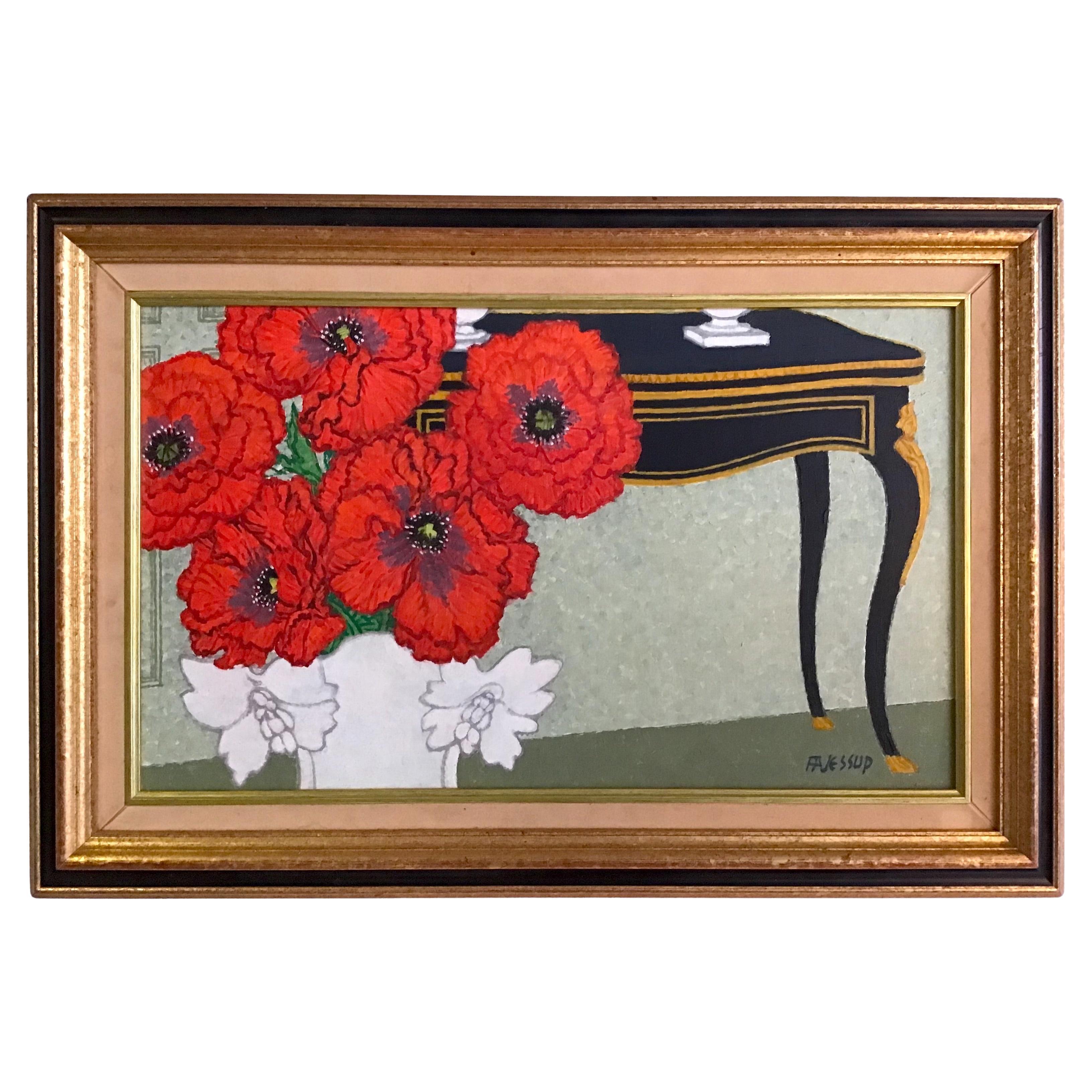 Still Life With Poppies By Frederick Arthur Jessup (1920-2007) Oil On Canvas