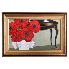 Natura morta con papaveri di Frederick Arthur Jessup (1920-2007) Olio su tela