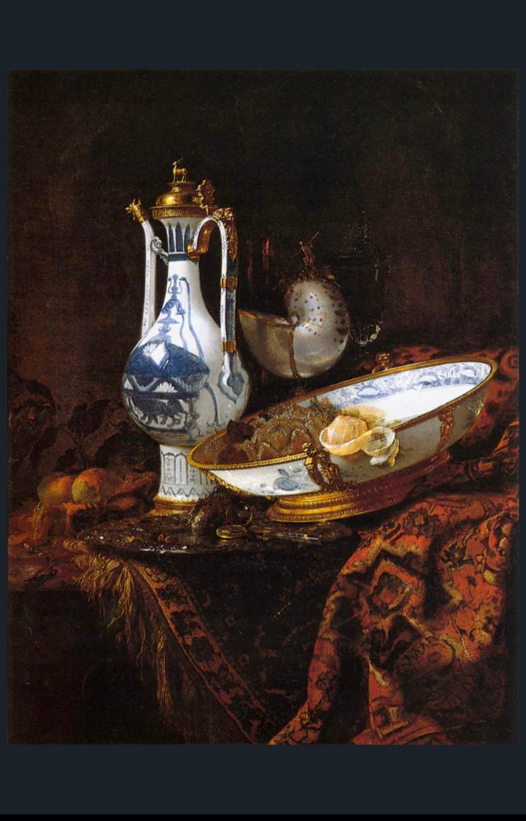 Still Life With Porcelain And Black Grapes Signed By Artist Sie G, 1997 For Sale 10