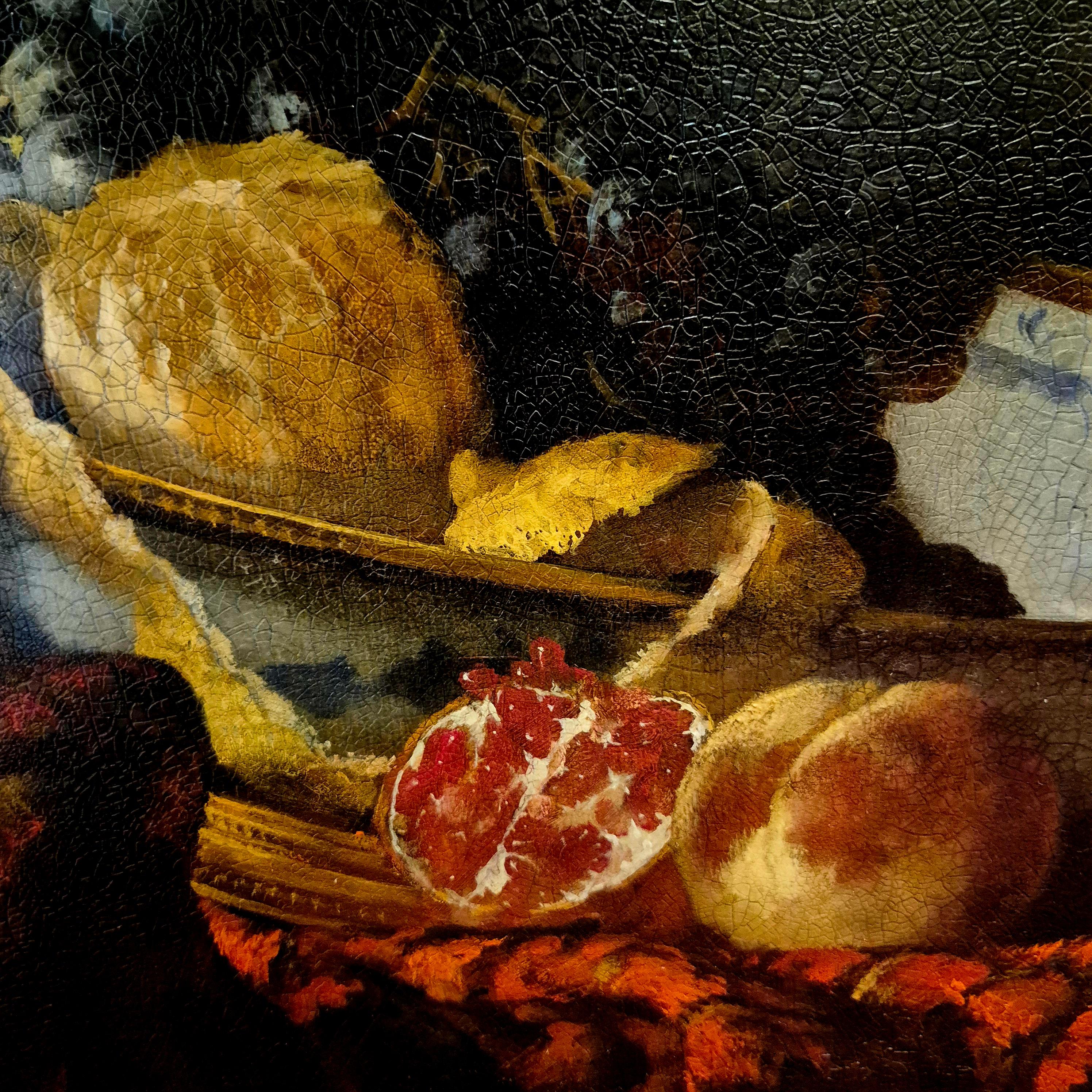 Still Life With Porcelain And Black Grapes Signed By Artist Sie G, 1997 For Sale 1