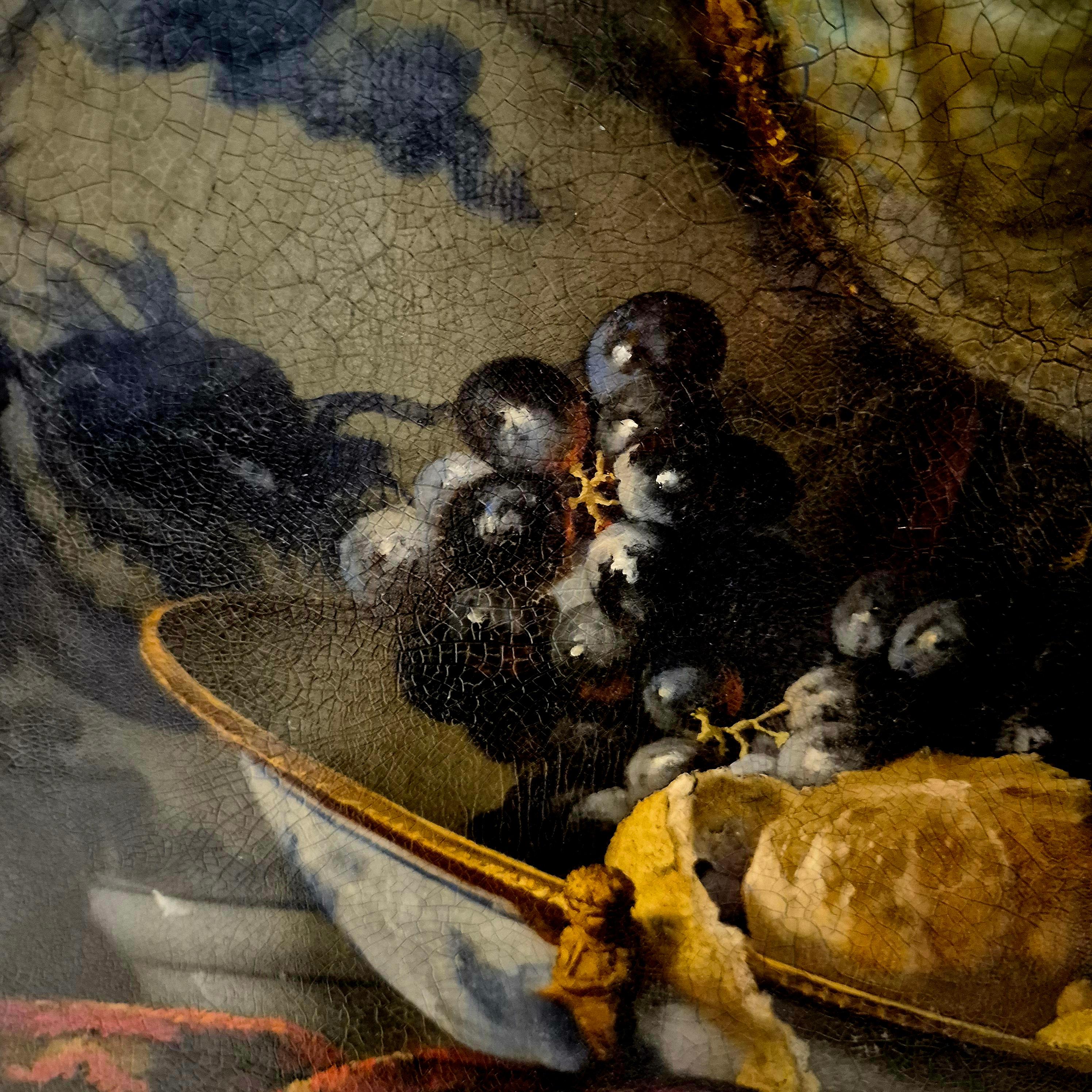 Still Life With Porcelain And Black Grapes Signed By Artist Sie G, 1997 For Sale 2