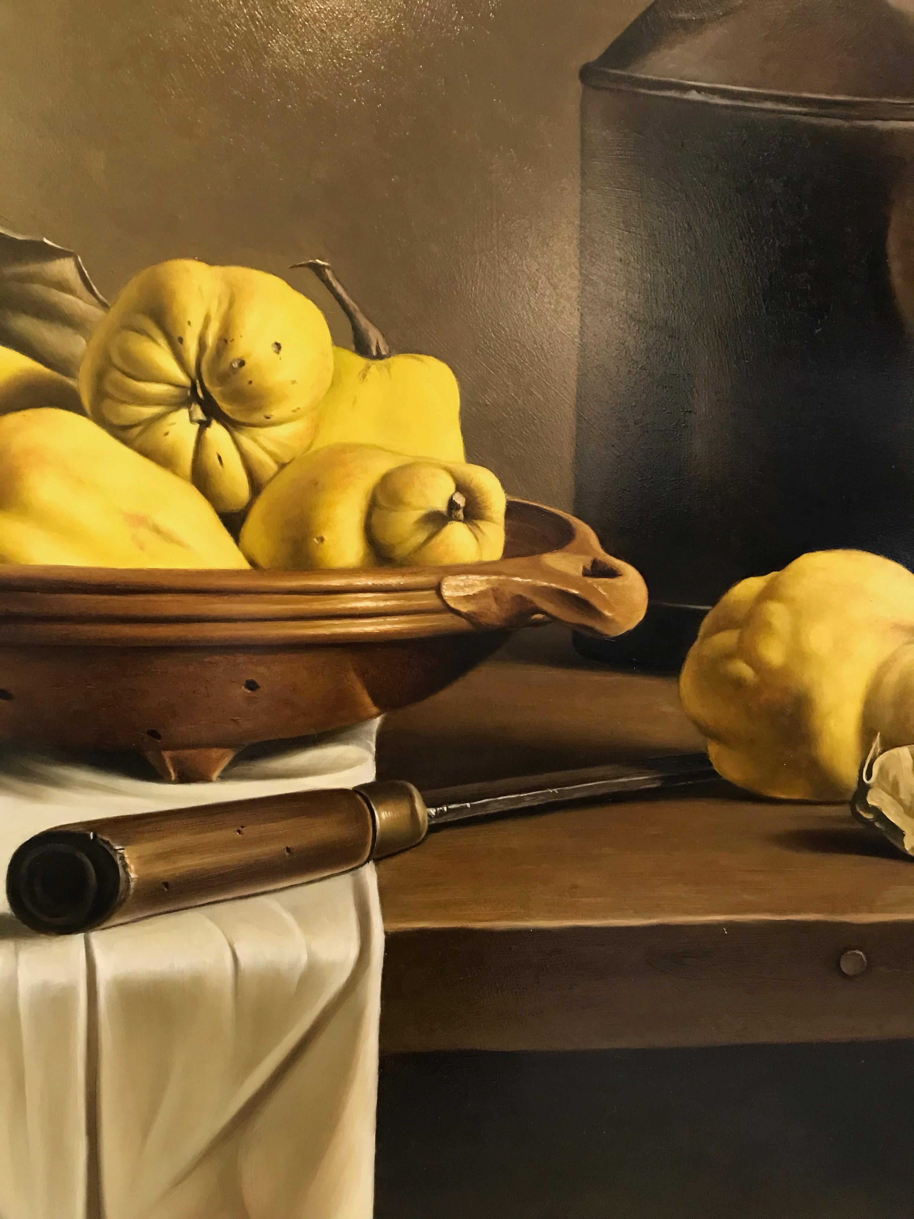 Hand-Painted 'Still Life with Quinces' by Stefaan Eyckmans For Sale