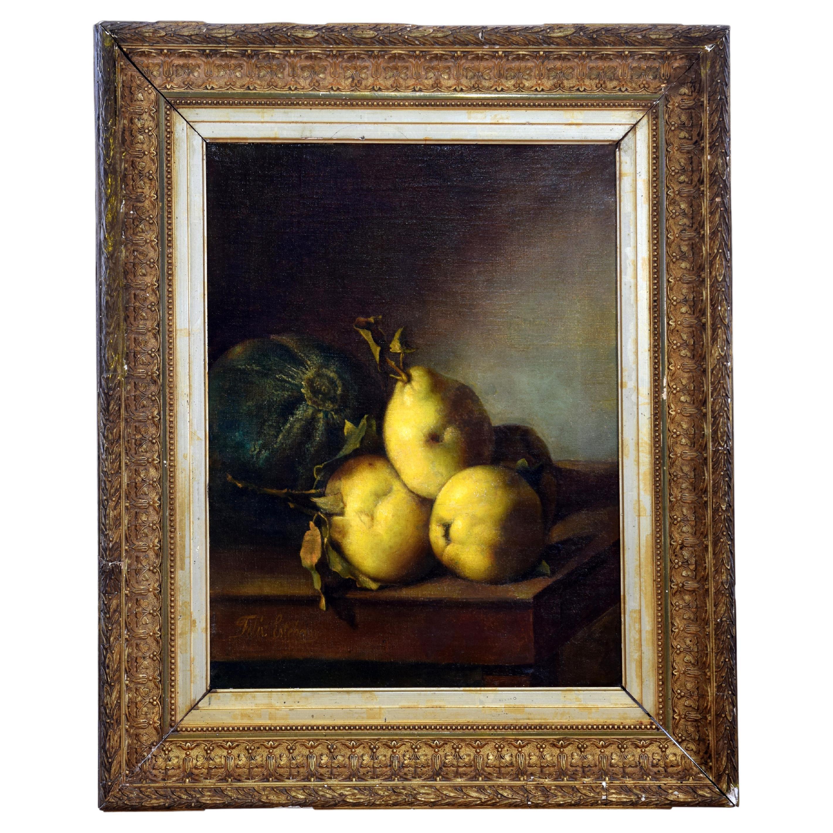 Still Life with Quinces, Oil on Canvas, Signed, Spanish School, 20th C