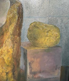 Still Life with Sea Sponges, Original Oil on Panel with Silver Leaf, Framed